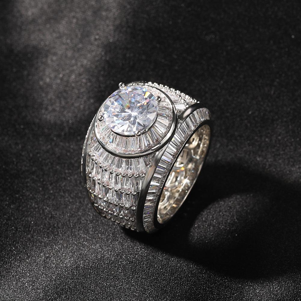 

Hip Hop Index Finger Ring Copper Inlaid Zircon Men s Ring ins Fashion Trend Cool Couple Ring no. 11 срібний