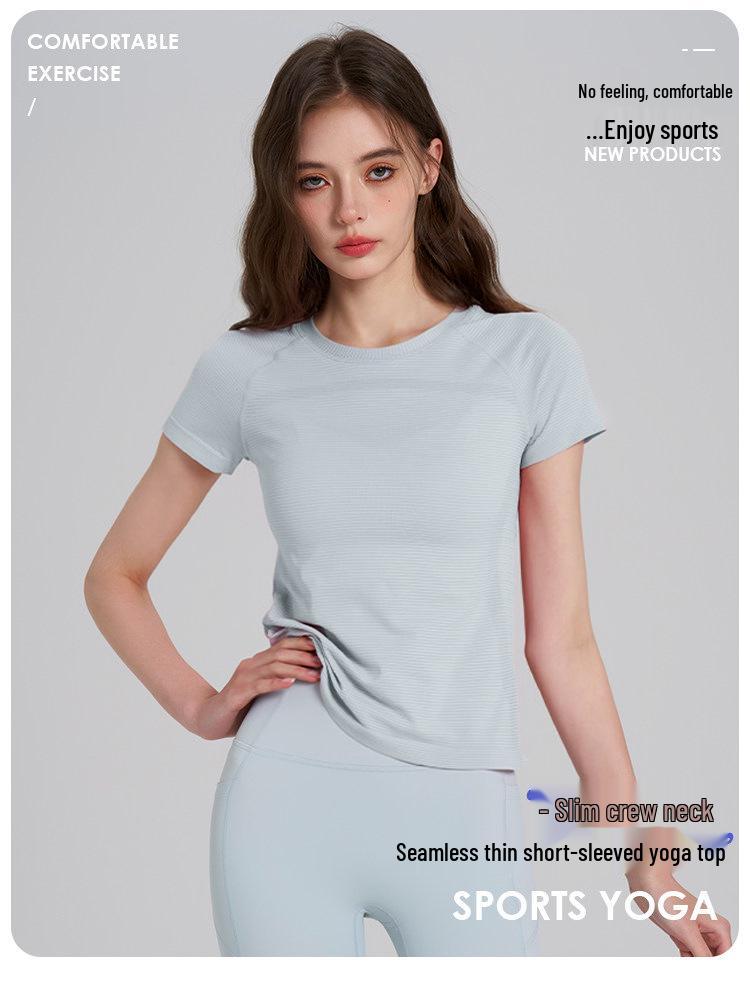 Women's Slim-Fit Knit Yoga Tee - One-Piece, Short Sleeve, Casual Outdoor Sports Top
