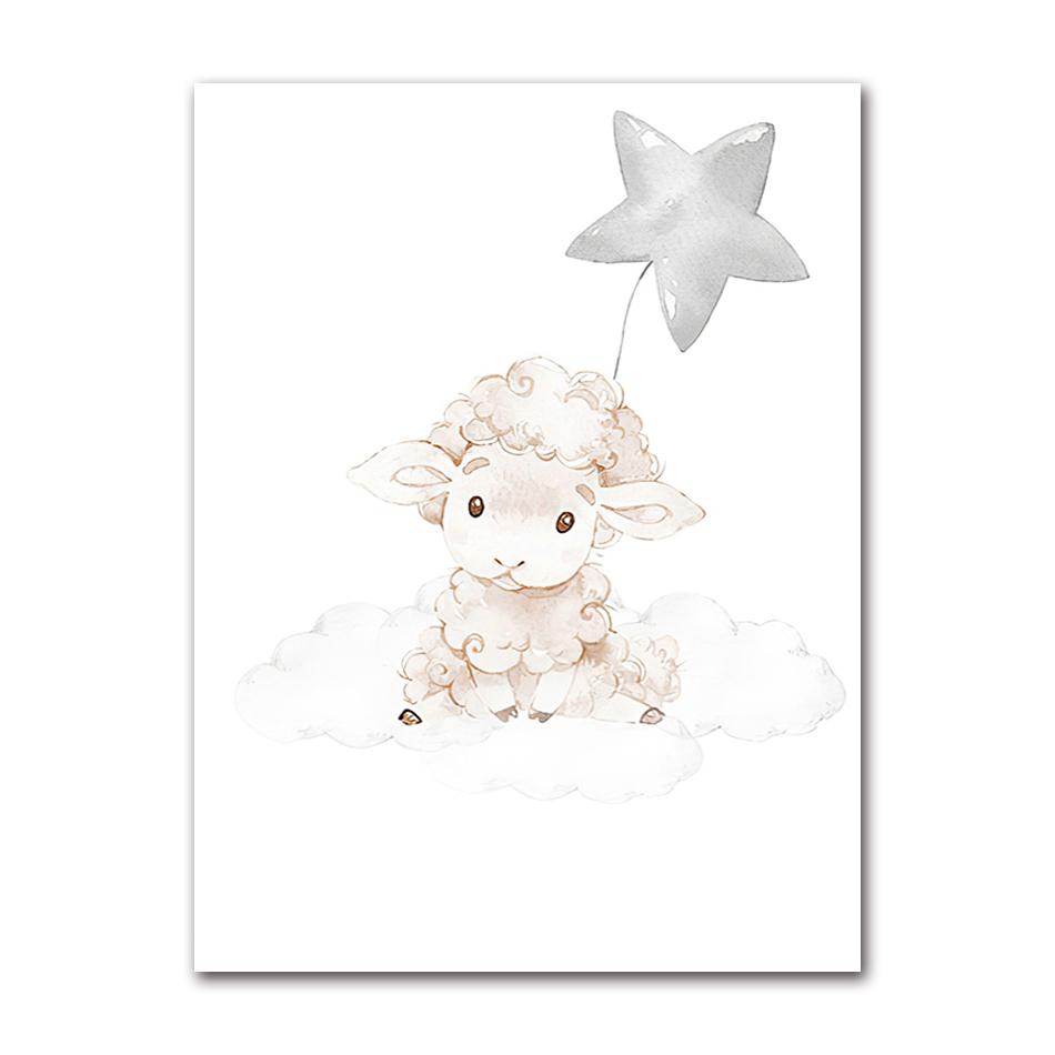 Pittura nordica Kid Decorazione camera da letto per bambini Cartoon Baby Animal Picture Sheep Nursery Poster e stampa Wall Art Canvas
