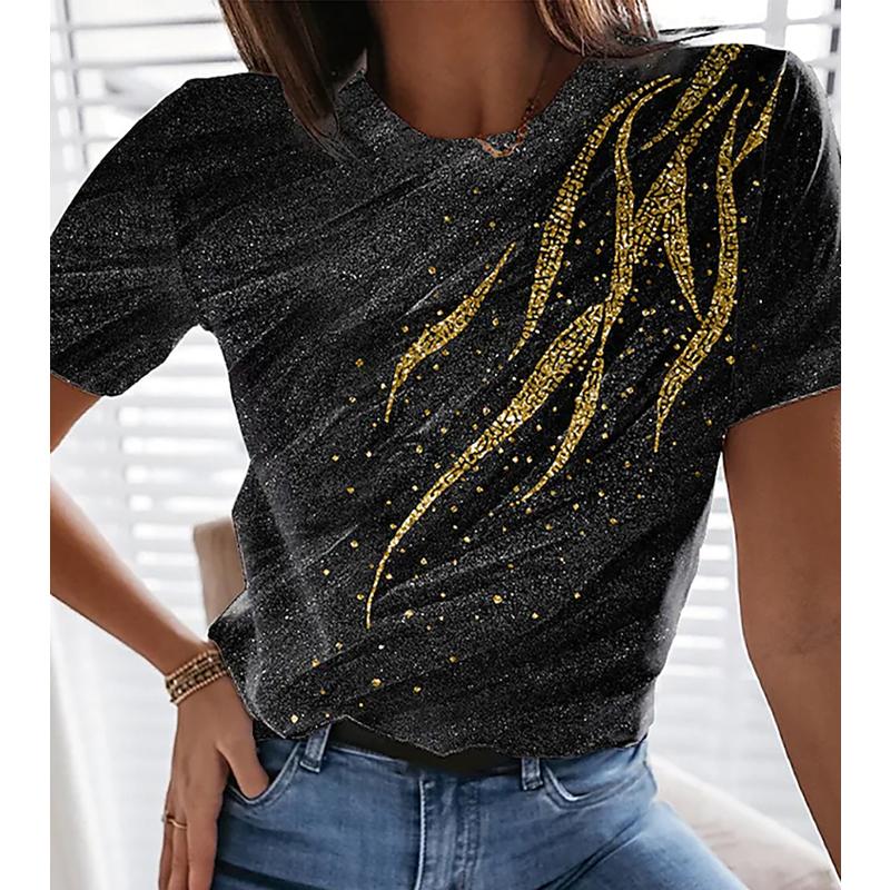 Damen Sommer T-Shirt Trend Druck Retro Mode Kurzarm T-Shirts Lässig Bedruckte Oberteile