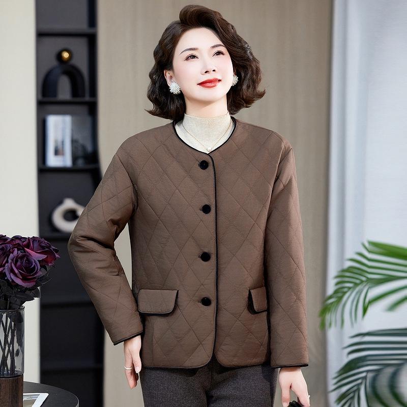 

Women s Petite Diamond Pattern Cotton Jacket: Round Neck, Korean Style, 2026 Fashionable Short Winter Coat XL (90-105 jin)