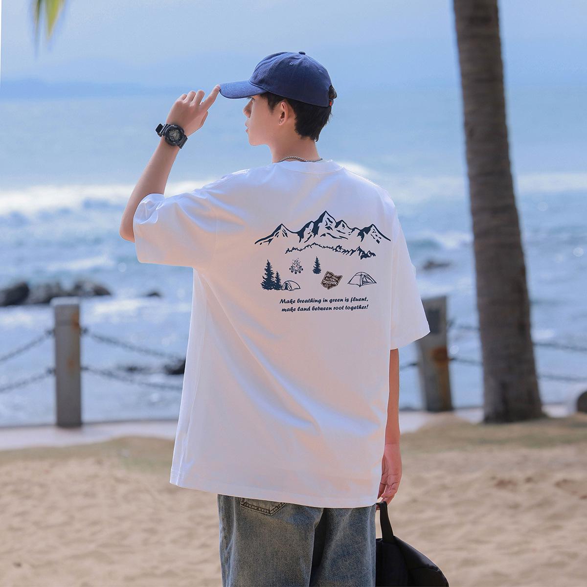 

Мужская футболка свободного кроя из чистого хлопка с коротким рукавом, тяжелая XXL белый