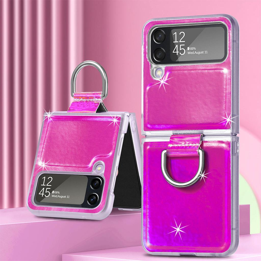Für Samsung Galaxy Z Flip 4 Luxus Aurora Bunte Hülle mit Ring für Mädchen Frauen Laser Farbverlauf Bling Soft Tpu Anti-Drop Cover