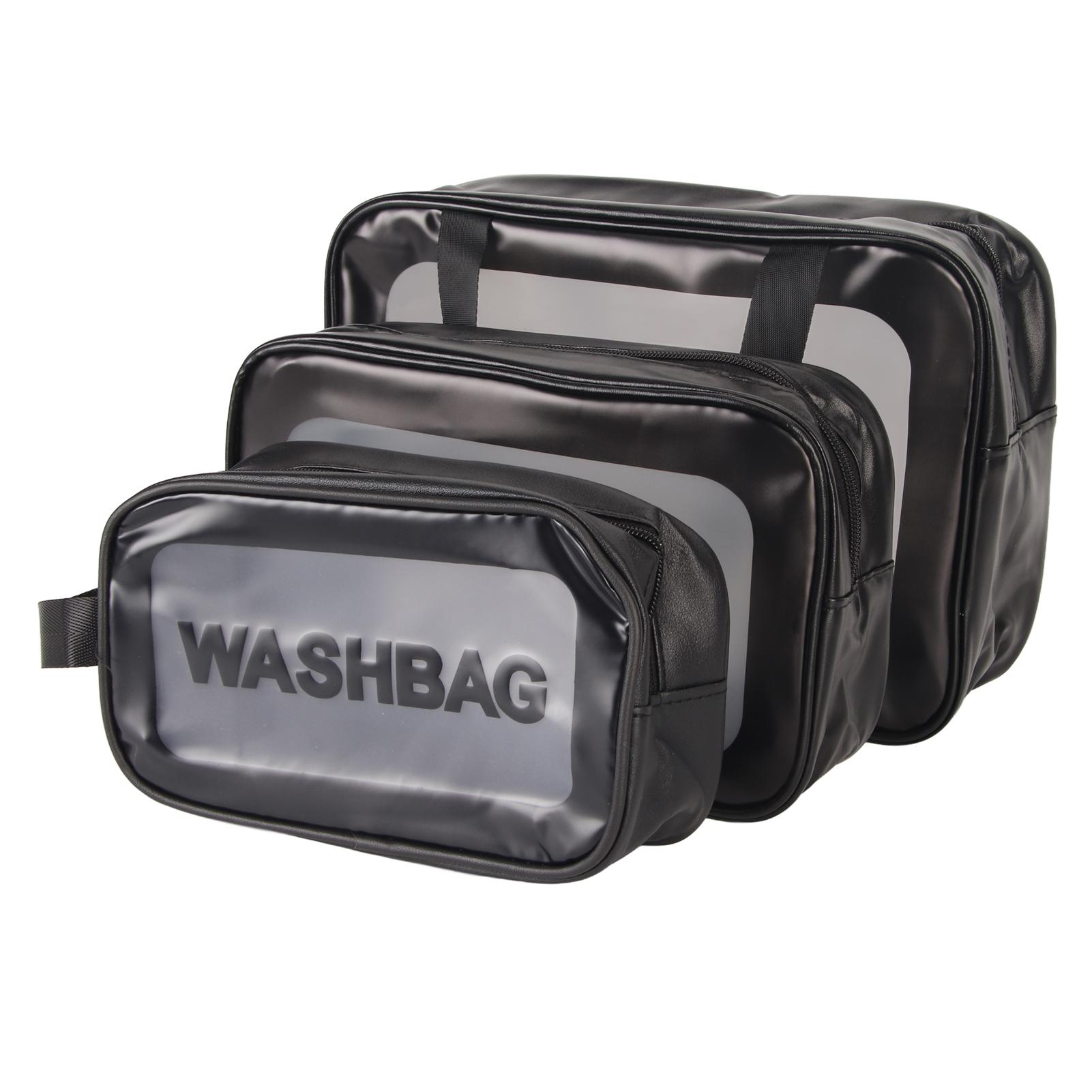 

3pcs PVC Makeup Bag Multifunction Waterpeoof Lightweight Transparent Portable Cosmetic Bag for Men Women Black