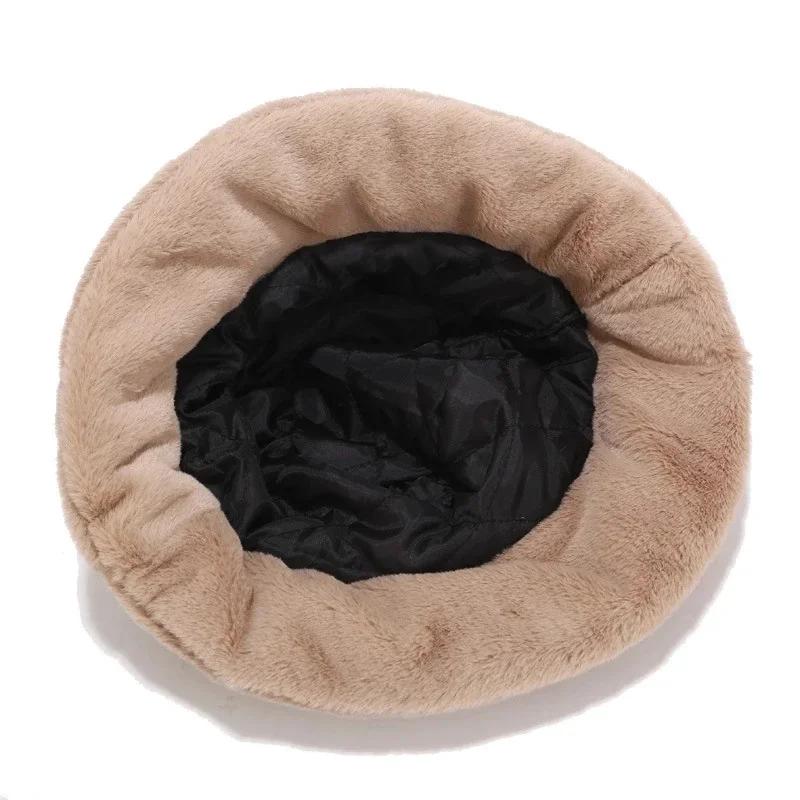 Women Fashion Warm Faux Fur Winter Hats Outdoor Sunscreen Bucket Hat Female Fashion Solid Color Caps Fashion Accessories