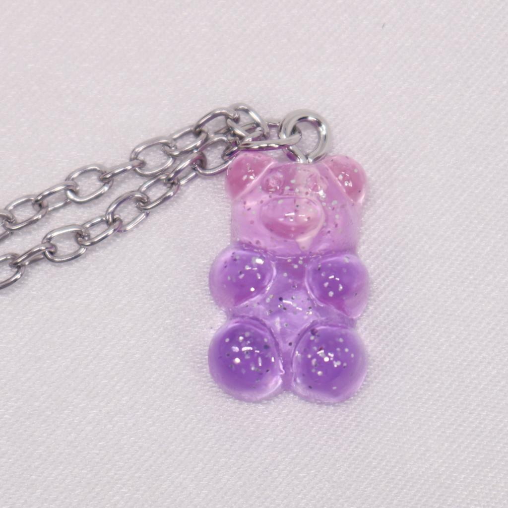 Handmade Gradient Color Candy 7 Color Cute Judy Cartoon Bear Charm Necklace for Women Girl Jewelry Gift