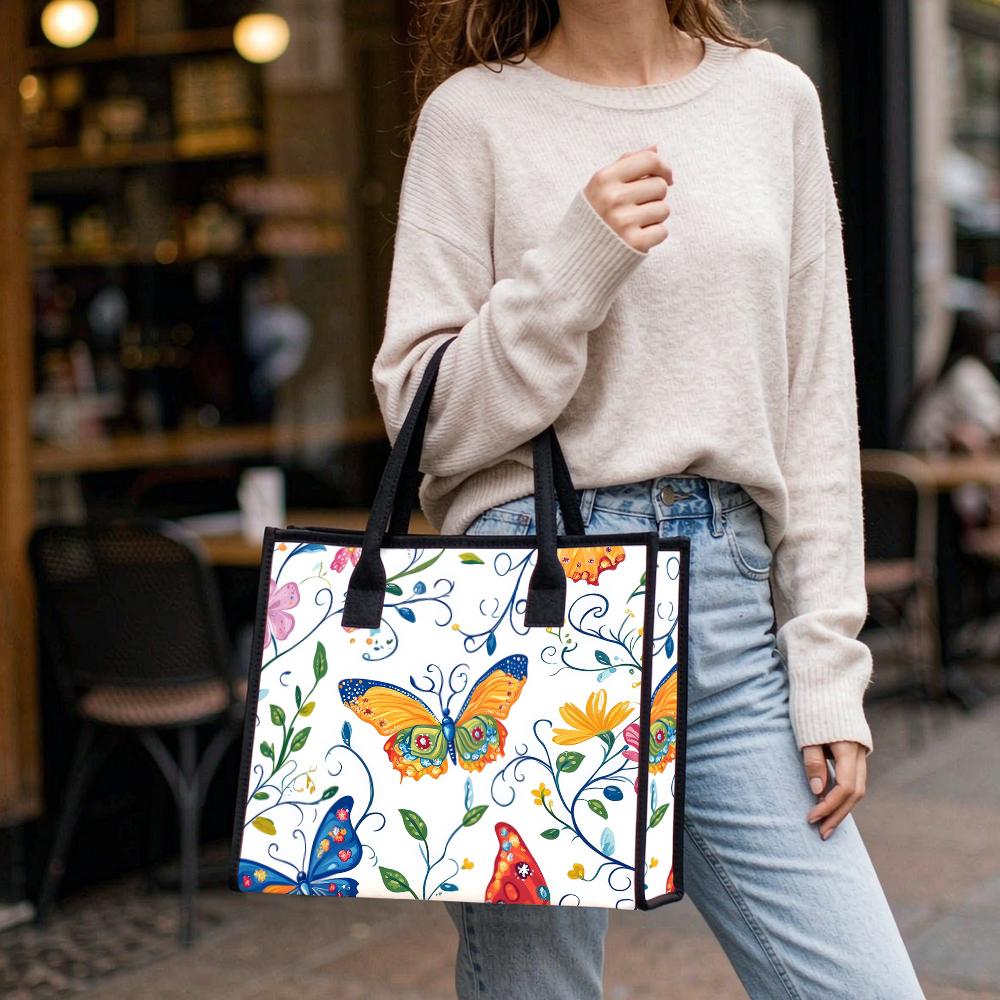 Butterfly Printed Stylish Casual Tote Bag for Daily Commute Shopping