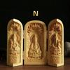 1 Stück Exquisite Buchsbaum-Schnitzerei Guanyin Buddha Statue Westliche Drei Heilige Holzschnitzkunst Handwerk Heimdekoration