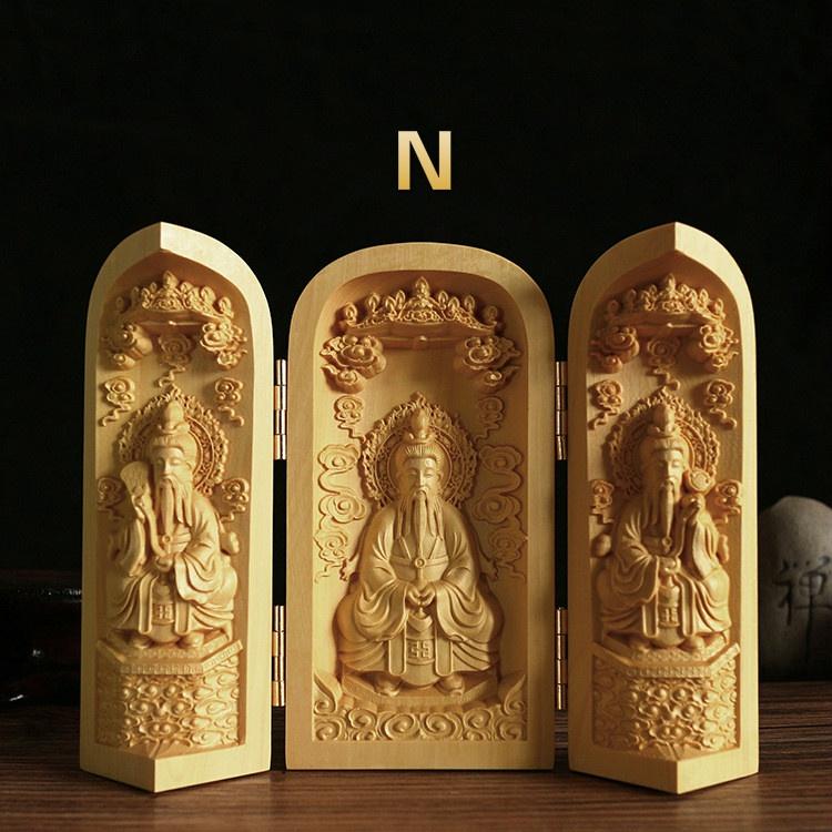 1 Stück Exquisite Buchsbaum-Schnitzerei Guanyin Buddha Statue Westliche Drei Heilige Holzschnitzkunst Handwerk Heimdekoration
