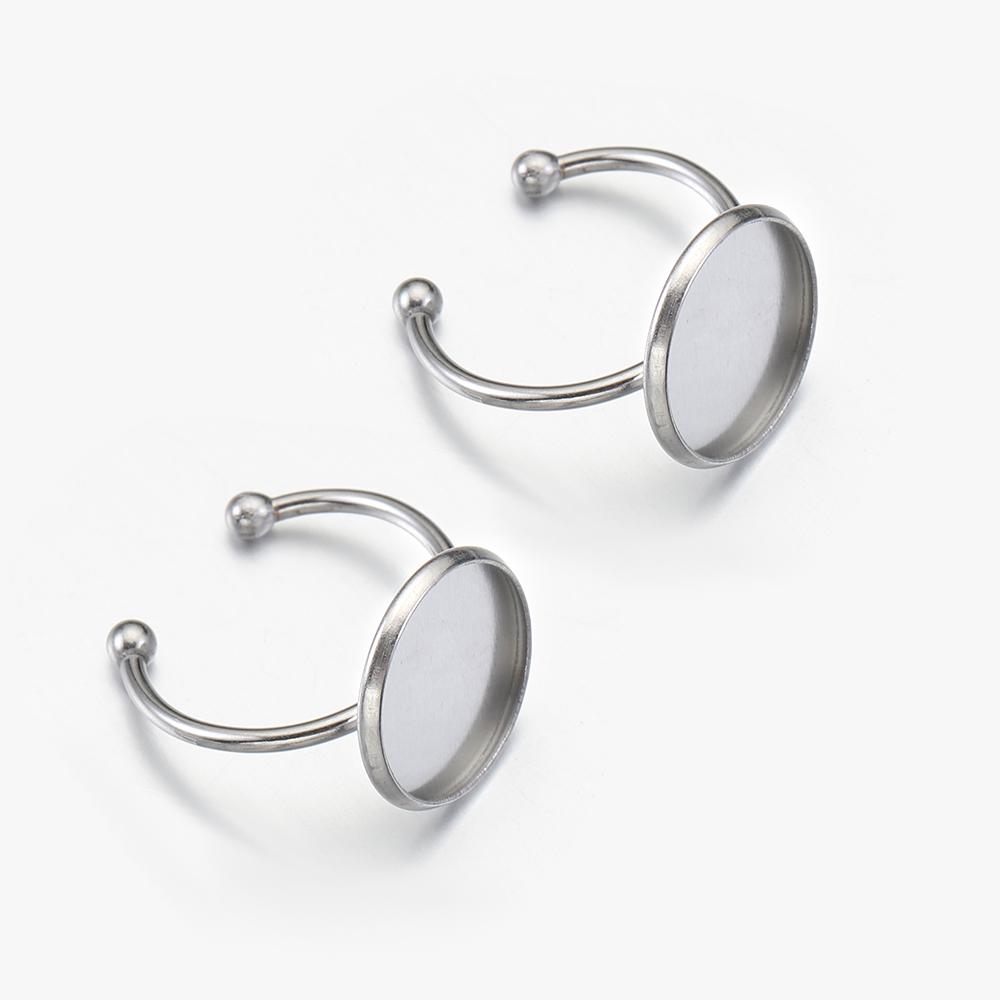 10pcs Adjustable Open Finger Ring Setting Stainless Steel 4mm 8mm 12mm Round Blank Ring Base Bezel Cabochon DIY Jewelry Making
