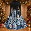 Women's Casual Fashion Christmas Print Round Neck Vintage Dress for Holiday Parties