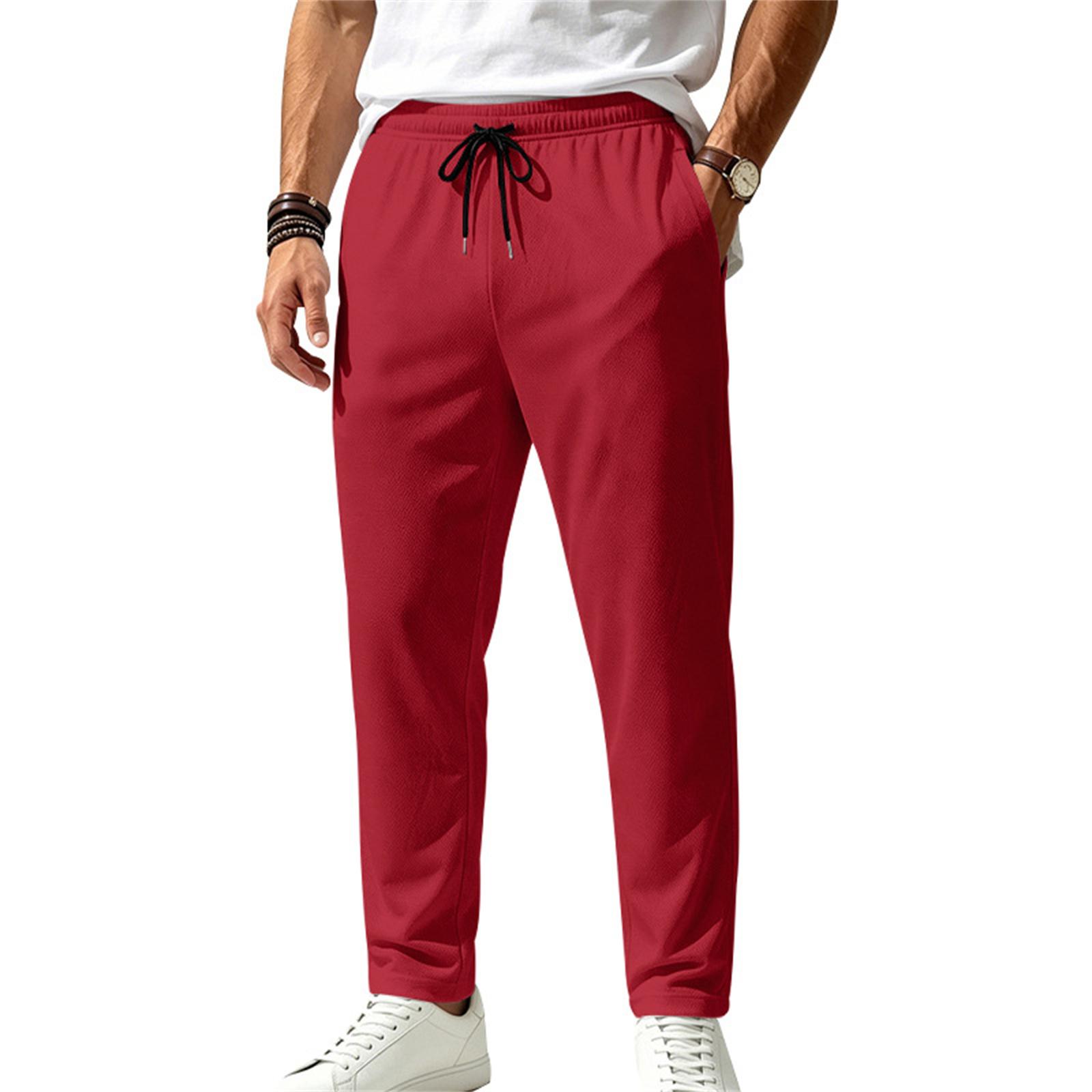 

Men s Casual Quick Dry Straight Leg Drawstring Lightweight Commuter Sports Pants with Elastic Waistband and Side Pockets for Everyday Wear M красный