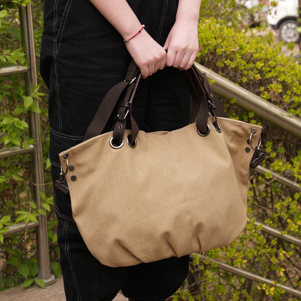 New retro large-capacity tooling canvas bag, shoulder messenger bag, college student commuting portable tote bag