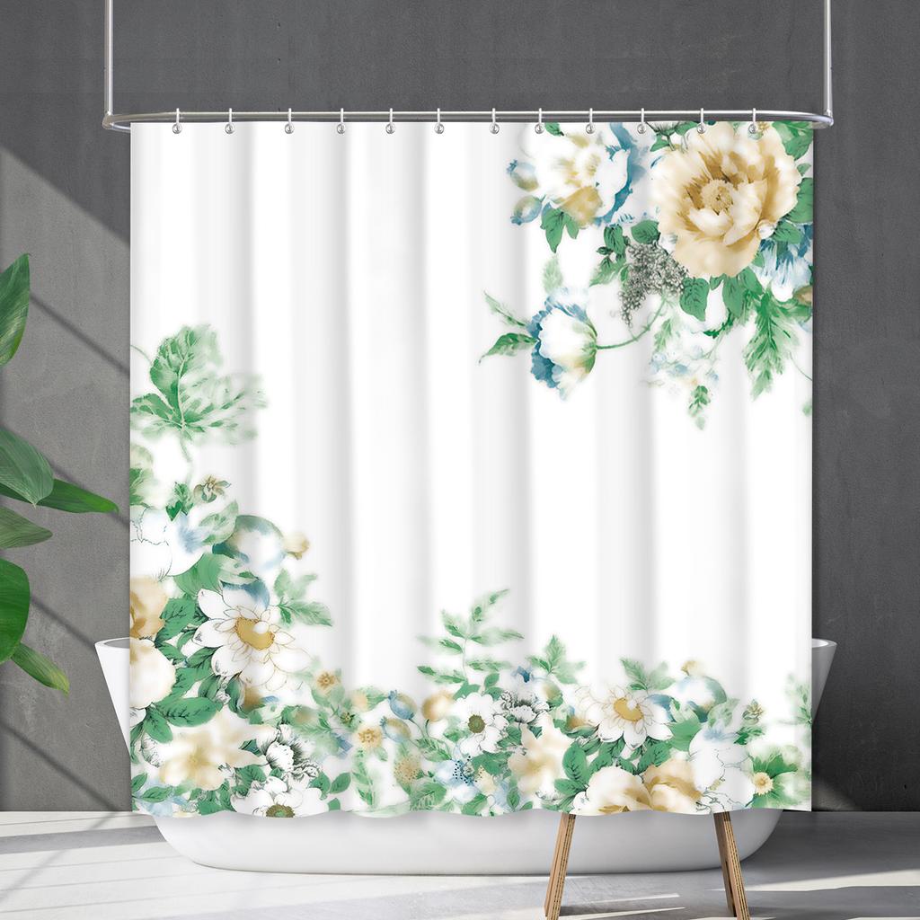 Duschvorhang Wasserdicht Und Schimmelresistent 3D Digitaldruck Pflanze Blume Und Gras Duschvorhang Badezimmer Trennvorhang