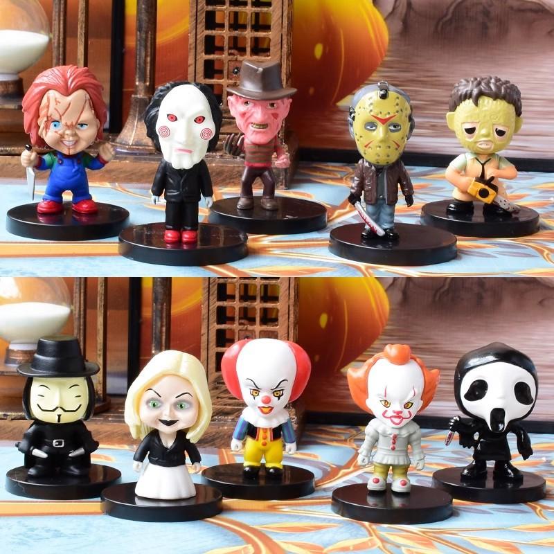 

10 Pieces / Set Horror Film Series Jason Freddy Clown Action Figure Toys Pvc Model Halloween Gift Vinyl Figurine Doll Gift Other