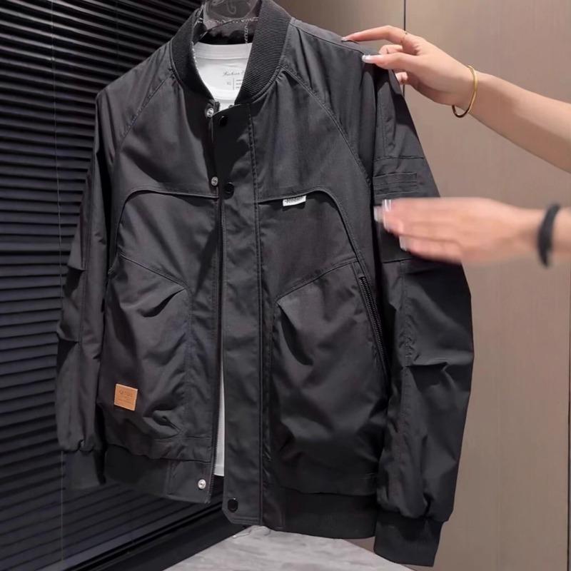Frühling Herbst Herren Modisch Lässig Arbeitskleidung Jacke Einfarbig Outdoor Winddicht Baseballmantel Locker Herren Oberbekleidung Mantel
