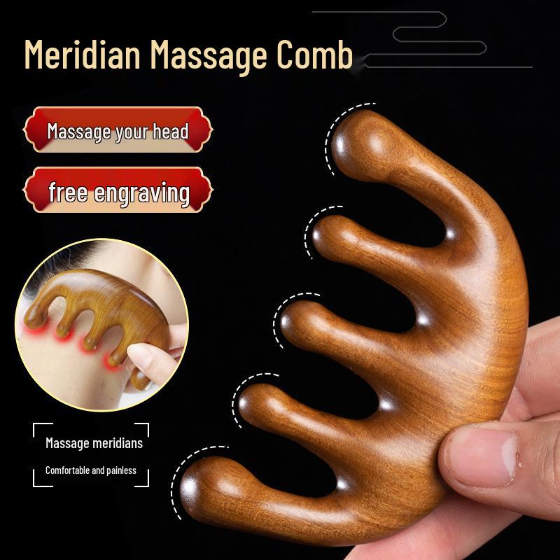 

Gold Sandalwood Massage Comb - Wide Teeth for Head, Neck & Meridian Relief