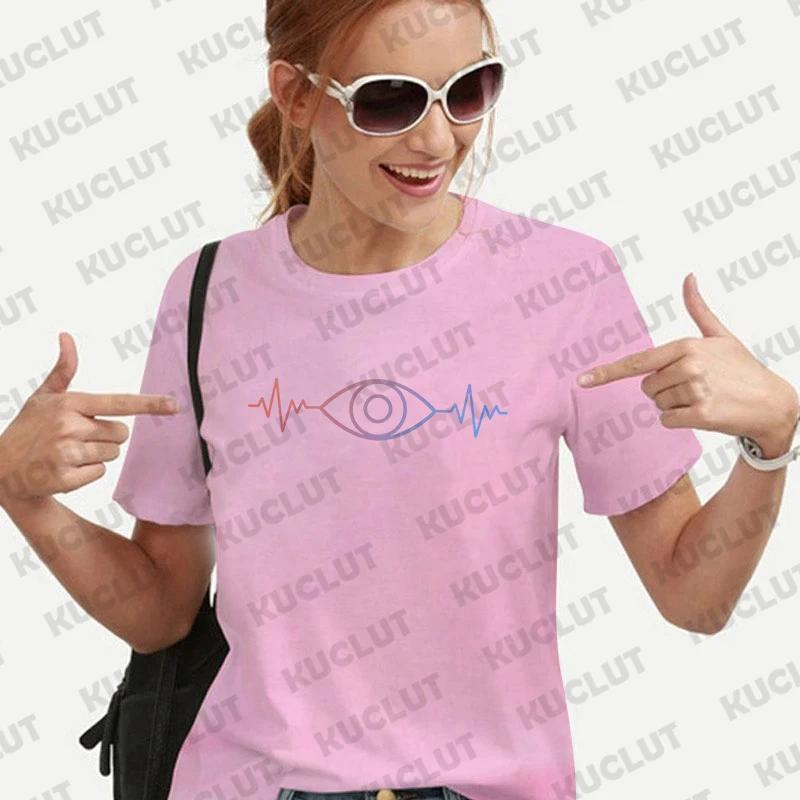 

Футболка женская Optician Eye Love Optical Shirt Fashion Printed Pattern Блузки с коротким рукавом Футболка повседневная Harajuku Graphic Y2k Топы 4XL