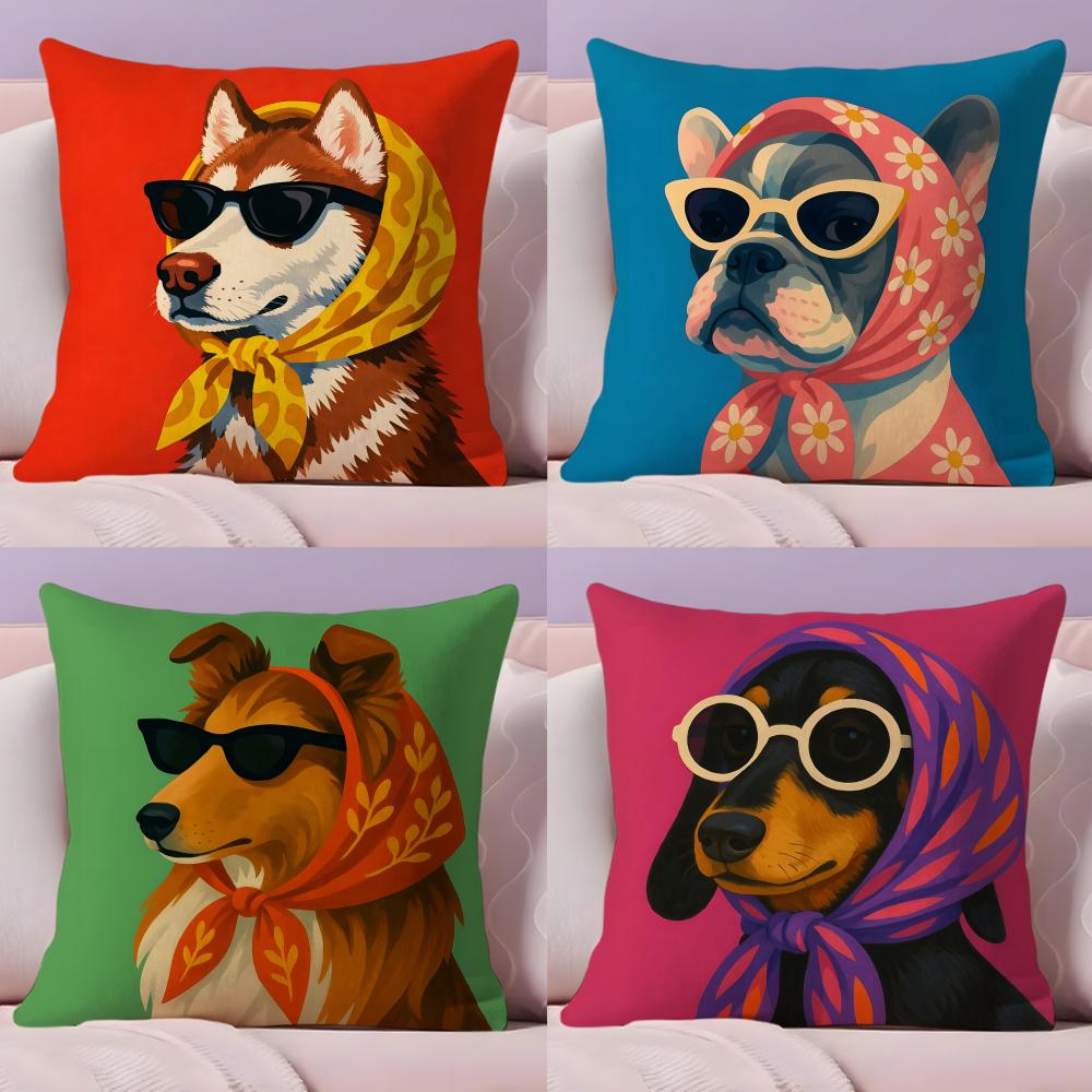Dog Wearing A Hat Cushion Cover Plush Fabric Soft Double-Sided Printed Sofa Warm Winter Home Child Gift Pillow Case