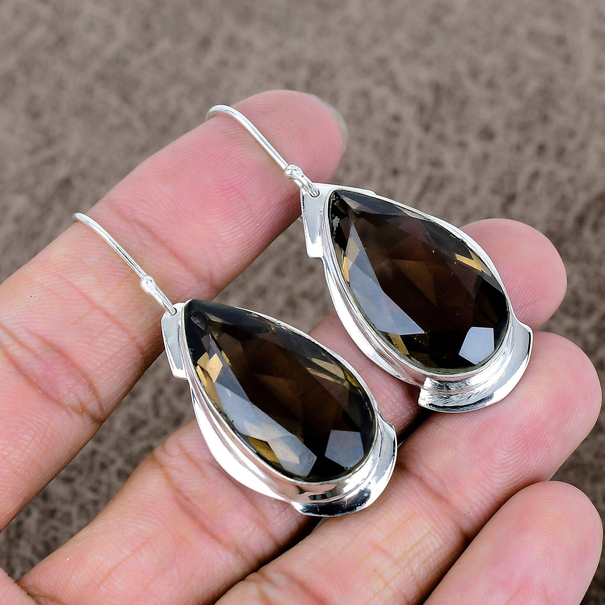 

Димчастий Топаз Дорогоцінний Камінь Ручна Робота 925 Срібло Сережка 2.21 KKG-608