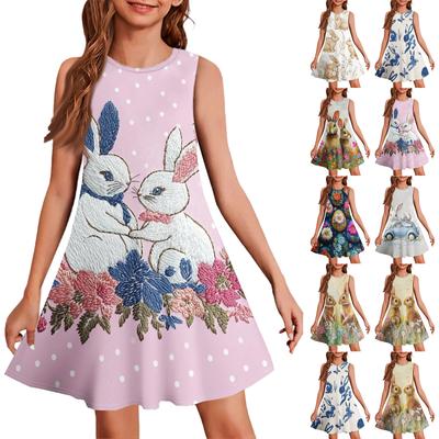 Vestito estivo da ragazza senza maniche, abito casual stampato a colori