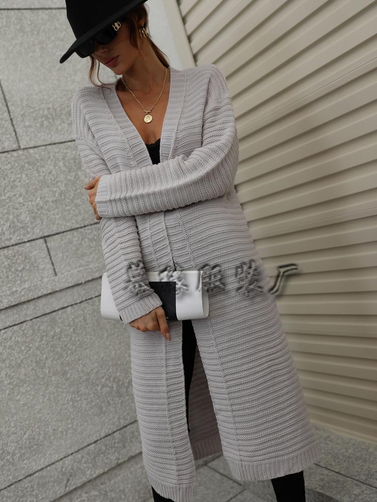 Autumn and winter long cardigan solid color European beautiful women's knitted women's cardigan sweater women
