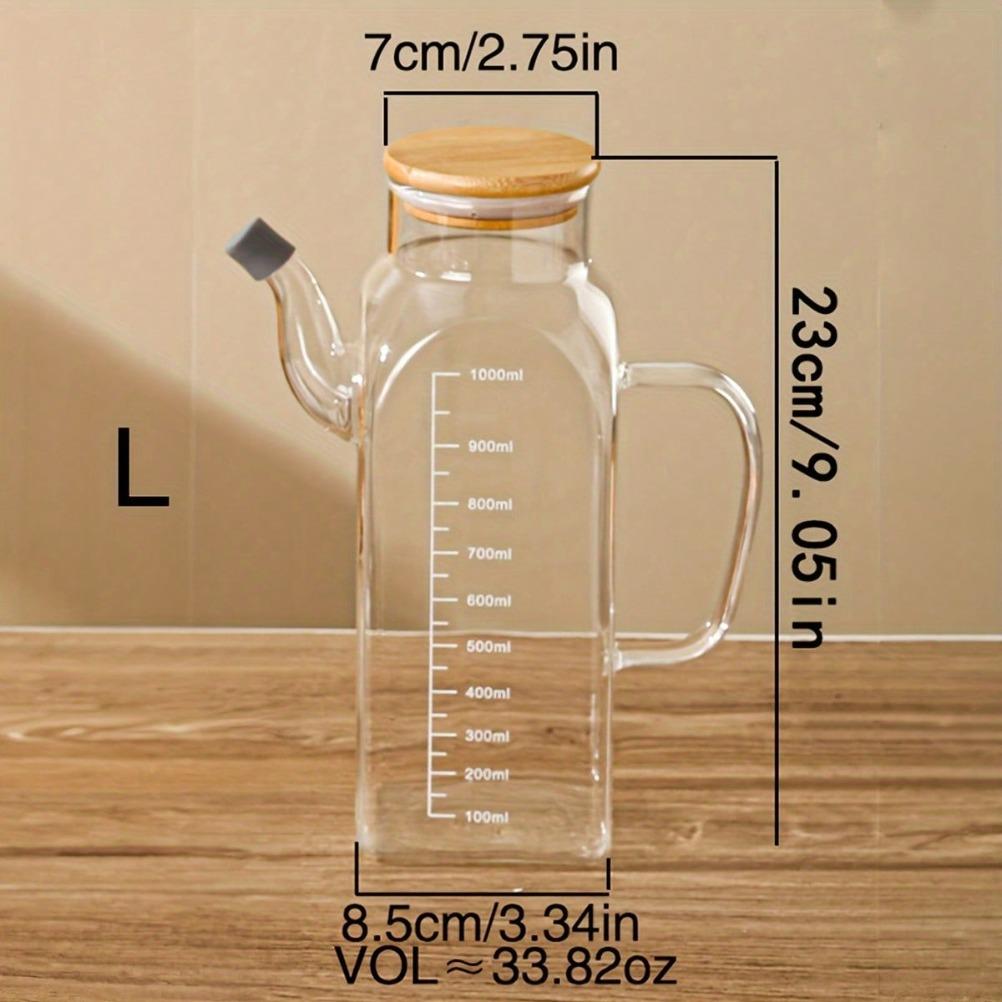 Glass Oil Pot 1000ml Large Capacity Vinegar Pot with Lid with Measurement Markings Hand Wash Only -Home Use Kitchen Accessories