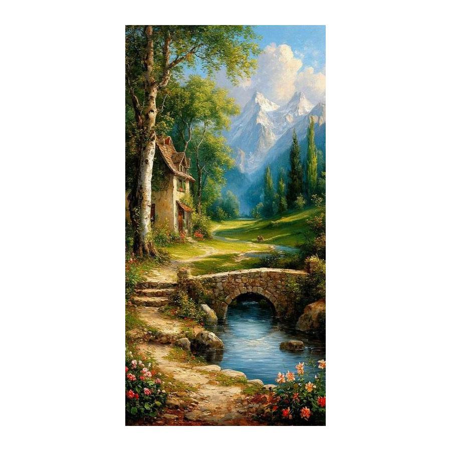 

Mountain House River Large Size Diamond Painting New Collection Scenery Diy Full Square Round Drill Rhinestone Embroidery Mosaic Cross Stitch Kits Round drill 30x60cm