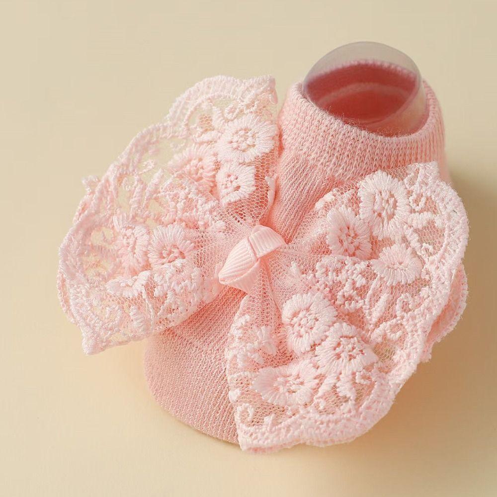 2Set Korean Style Baby Headband Socks Set Lace Bow Elastic Hair Band Anti Slip Socks  0-12 Months