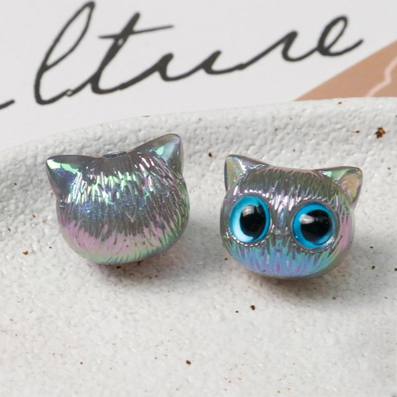 Cat Spacers Beads Animal Head Loose Beads for Earring Bracelet Necklace Jewelry Making Acrylic Colorful Cat Bead DIY Art