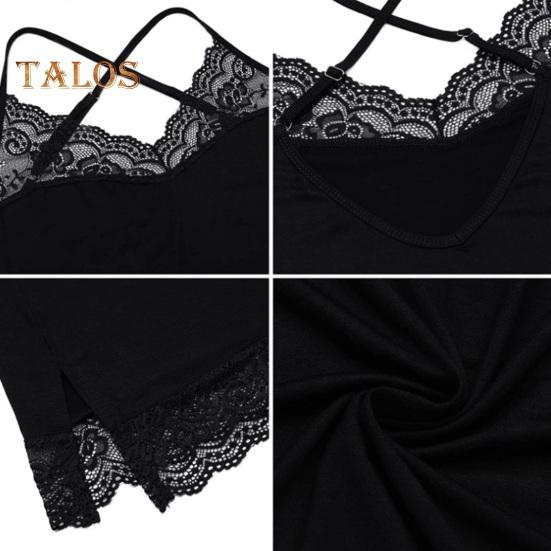 Damen Nachthemd mit Spitze, Spaghettiträger, V-Ausschnitt, Chemise, Nachtwäsche, Ganzunterkleid, Babydoll, Schlafkleid, Sommer, weiche Nachtwäsche