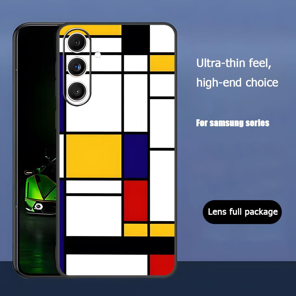 Art Fashion Piet Mondrian Phone Case For Samsung Galaxy S25 S24 S23 S22 S21 S20 Plus Ultra Note20 Soft Black