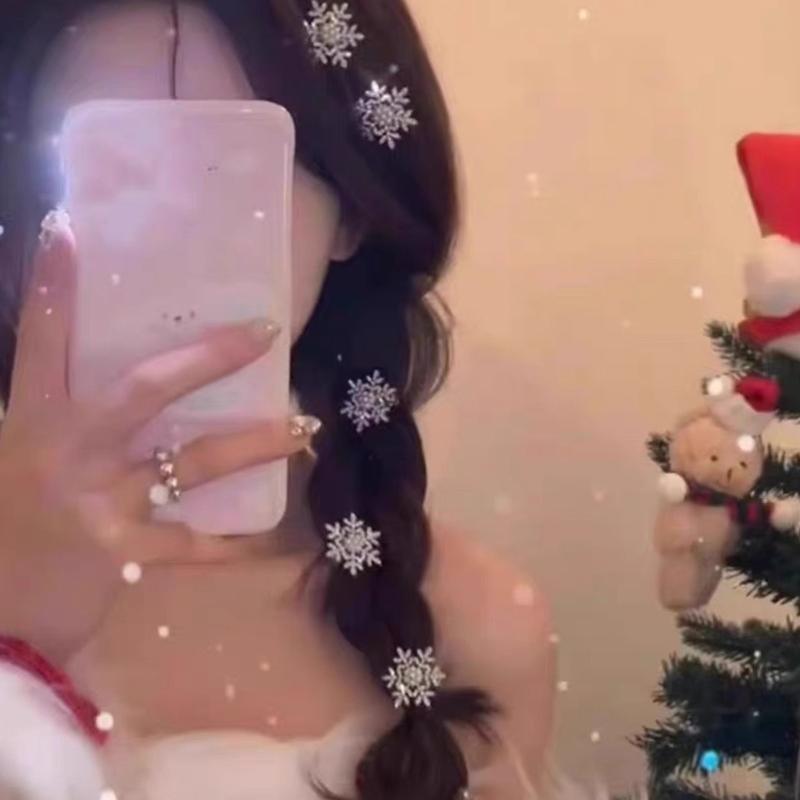 Snowflake Shape Hair Clip With Festival Charm Winter Christmas New Year Gift For Women Girl Holiday Theme Party 10PCS