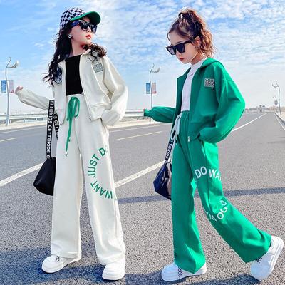 Mädchen Sport Anzug Kinder Hoodie + Breite Bein Hosen 2 stücke Mädchen Langarm Strickjacke Kinder Casual Streetwear Teenager Mädchen kleidung