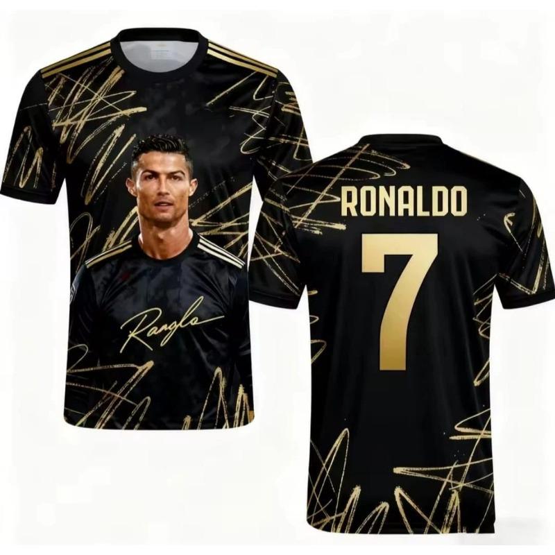 Special Edition Jersey # 7 Cristiano Ronaldo Black Short Sleeve T-shirt Outdoor Fitness Training Sports Summer Men's Women Shirt