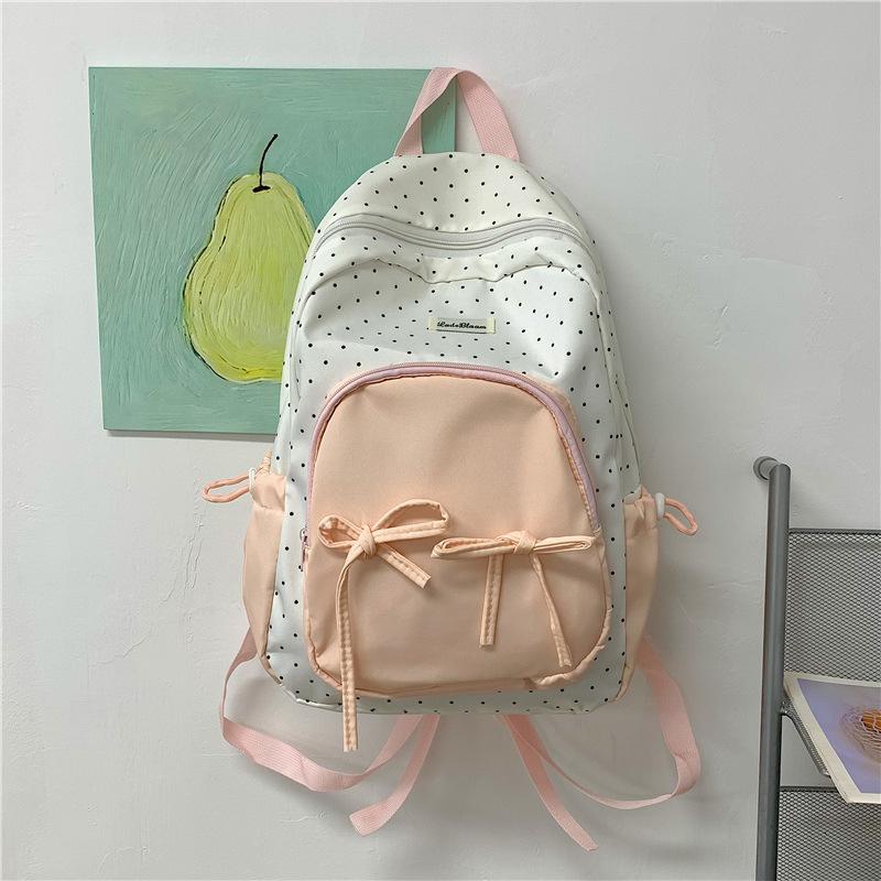Schoolbag1011 new girl wind polka dot bow backpack female student campus sweet high value large capacity backpack