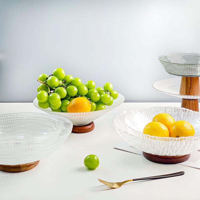 Qinkai Glass Fruit & Snack Plate with Wooden Base