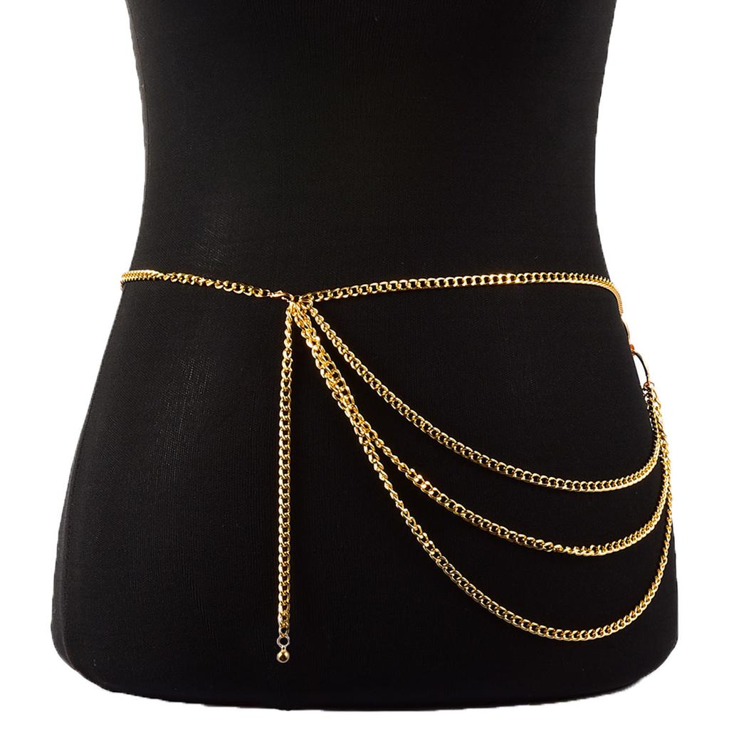 Punk Metal Size Ring Body Chain, Women's Retro Multi-layer Sexy Circle Waist Chain.