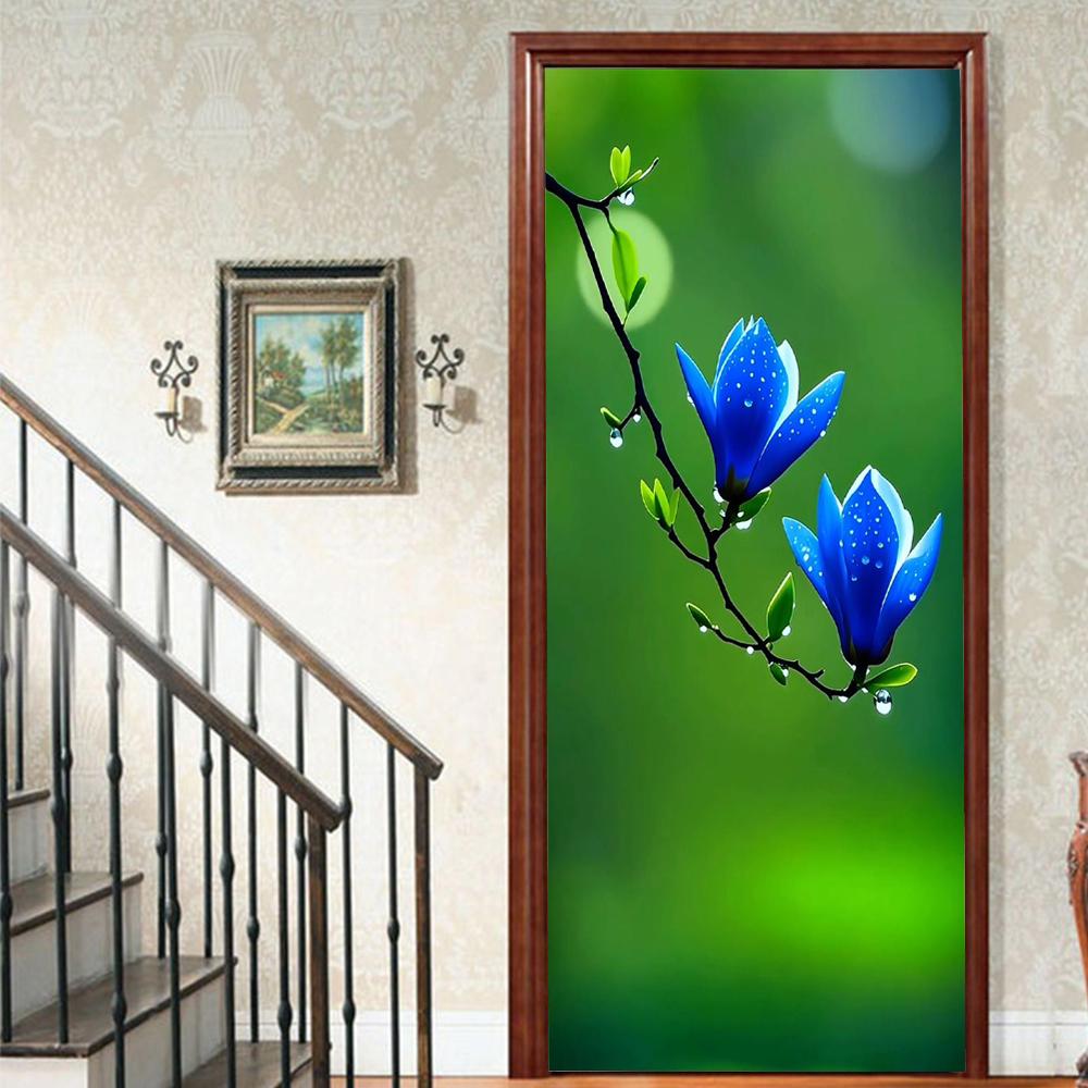 1 Stück Blühender Bambus Vinyl Türsticker Für Schlafzimmer Heimdeko Selbstklebend Abnehmbares Wandtattoo Türrenovierung Wasserdichtes Poster