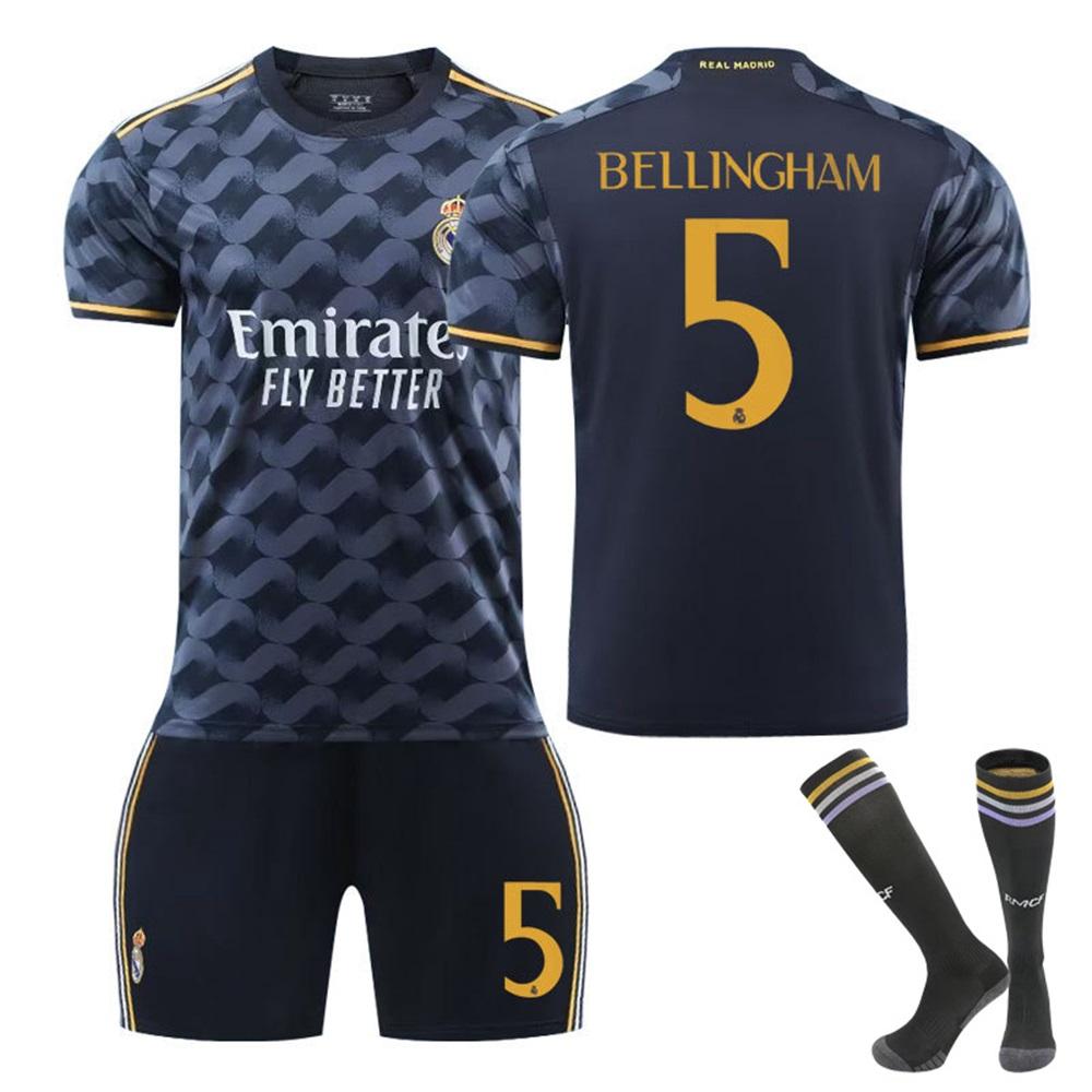 Teens Kids Adults Custome Name Football Kits 23/24 Real Madrid Away #5 BELLINGHAM Sport Training Jersey Set with Socks