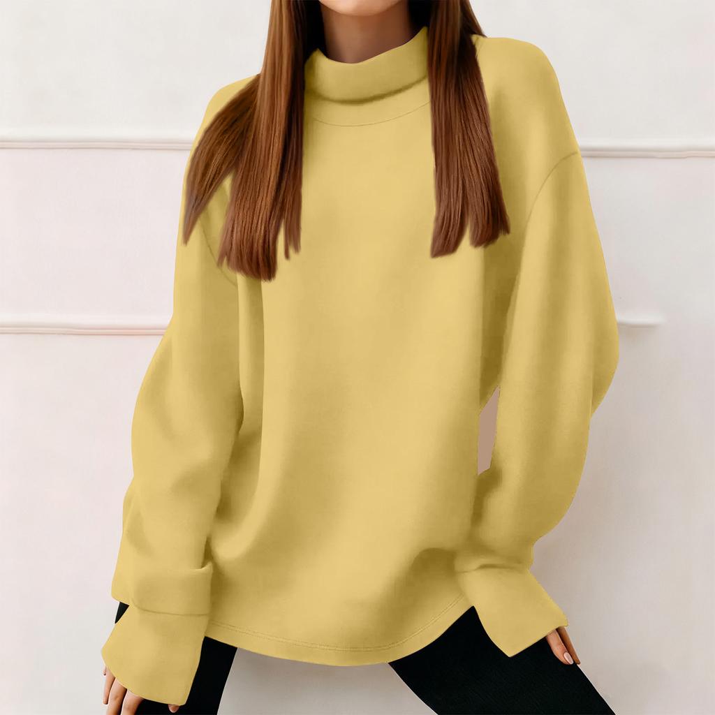 Women's Fashion Solid Color Long Sleeved Round Neck Pullover Casual Sweatshirt Top