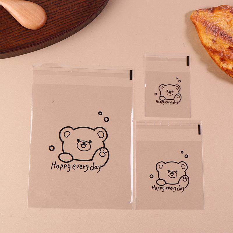 100 de bucăți cu model de urs de desene animate, paine transparentă, ambalaj cadou, pungă cu auto-sigilare, binecuvântare de zi cu zi fericită, pungi pătrate Opp imprimate