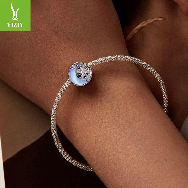 Niche Moon Starburst Diy Bracelet Beaded, Light Luxury High-End S925 Sterling Silver Beads Loose Beads