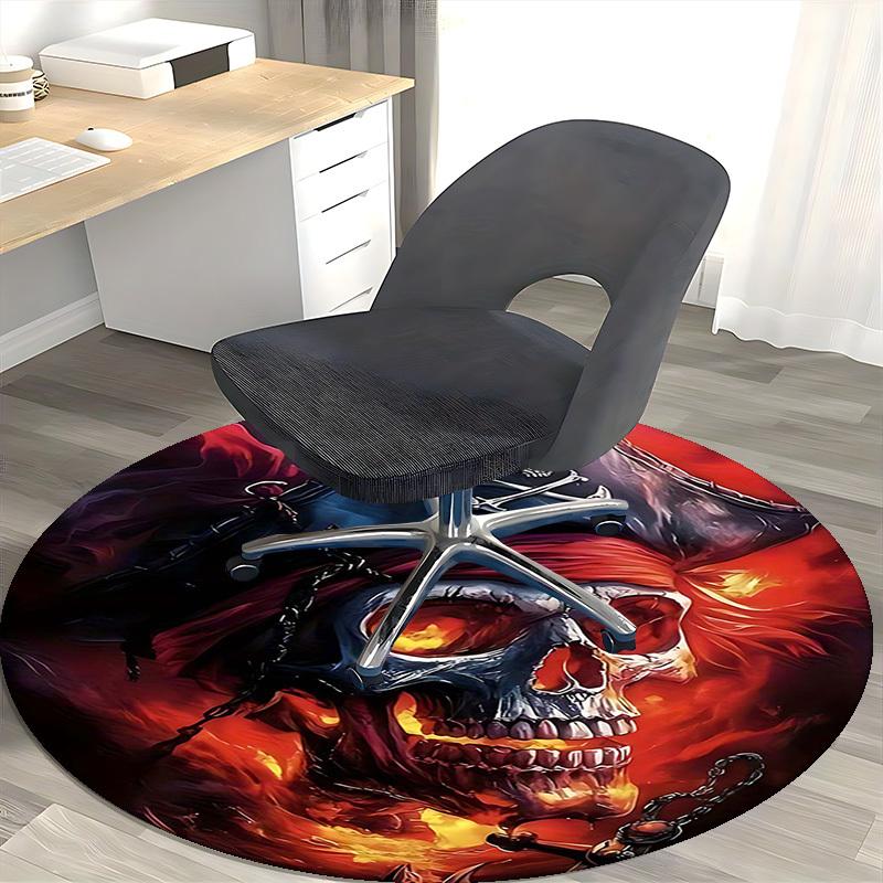 1pc Pirate Skull Round Carpet Office Chair Mat, Anime Design, Non Slip Rug for Home Decor, Gift, Office, Living Room, Bedroom