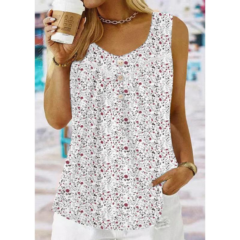 YYFS Damenmode Lässig Sommer Frühling Farbblockdruck Ärmellos V-Ausschnitt Blusen & Hemden