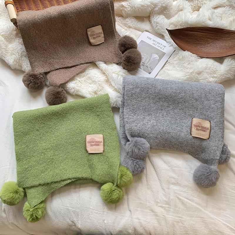 Scarf New Christmas Scarf Wool Knitted Gentle Wind Imitation Cashmere Scarf with Hairball