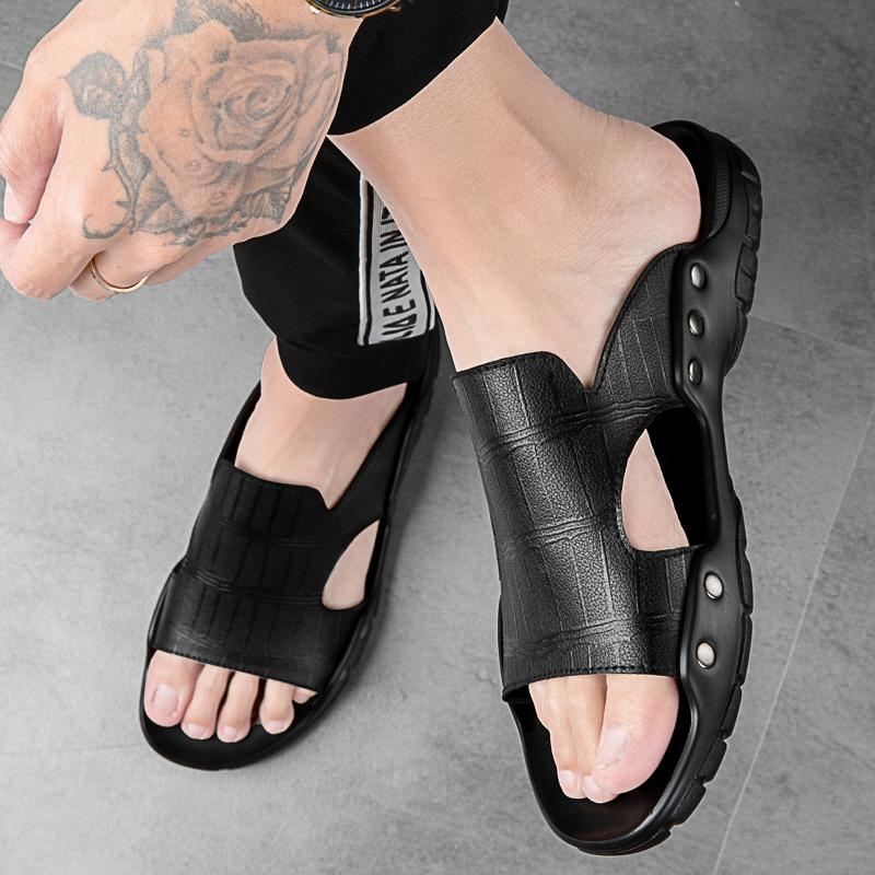 Fashion Summer Mens Genuine Leather Slippers Big Size 37-52 Outdoor Flip Flops Men Slipper Casual Slides Luxury Flip Flop Male Flats