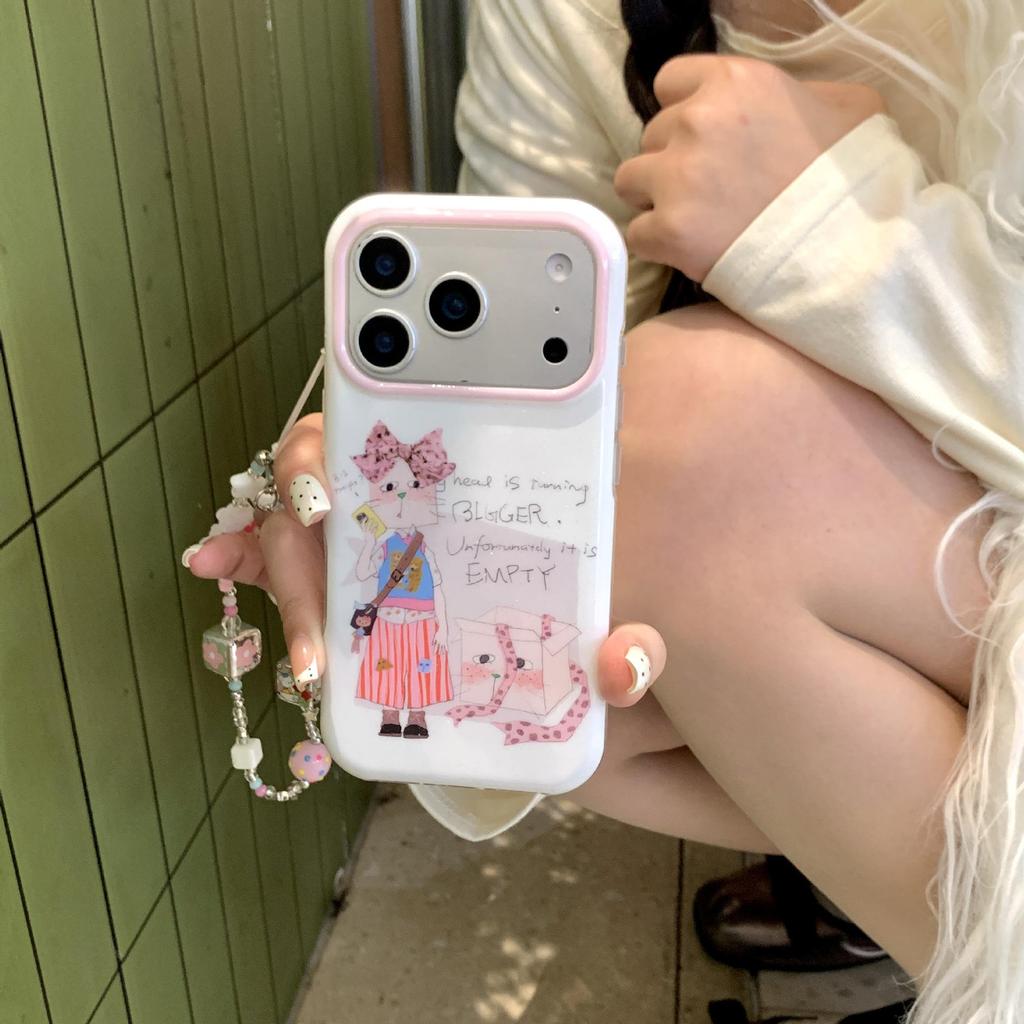 Koreanisches Graffiti-Katzenmädchen Handyhülle für iPhone 17 Pro Max mit Kette