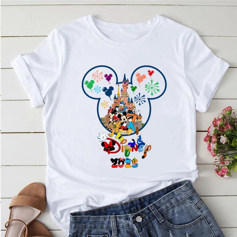 Disney Trip 2025 Printed Women Clothing White T-Shirts Y2k Fashion Female Streetwear Casual Tops Tee