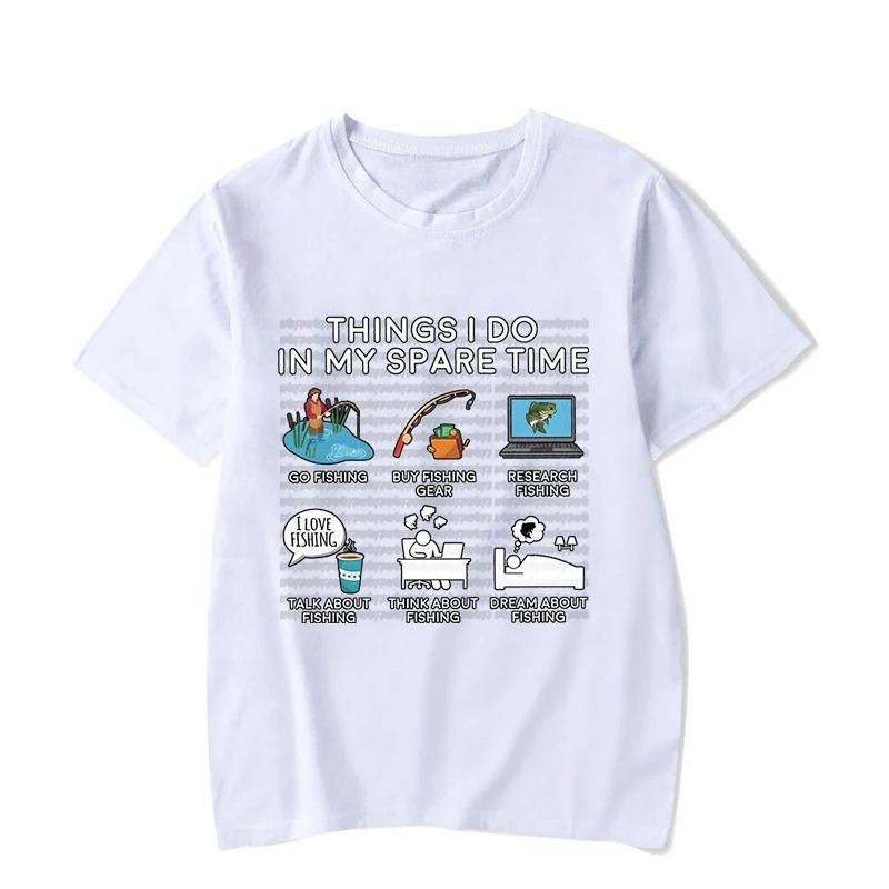 Summer Unisexs Alphabet Fish Pattern Printed Round Neck Tshirt 100 Cotton Soft Breathable Short Sleeve Fishing Enthusiast Gift